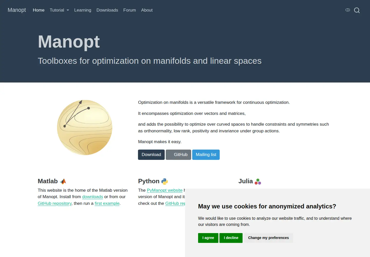 Screenshot of manopt.org