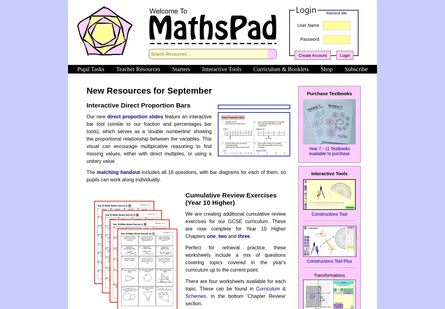 Screenshot of mathspad.co.uk