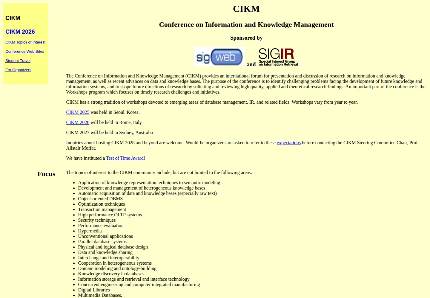 Screenshot of cikmconference.org