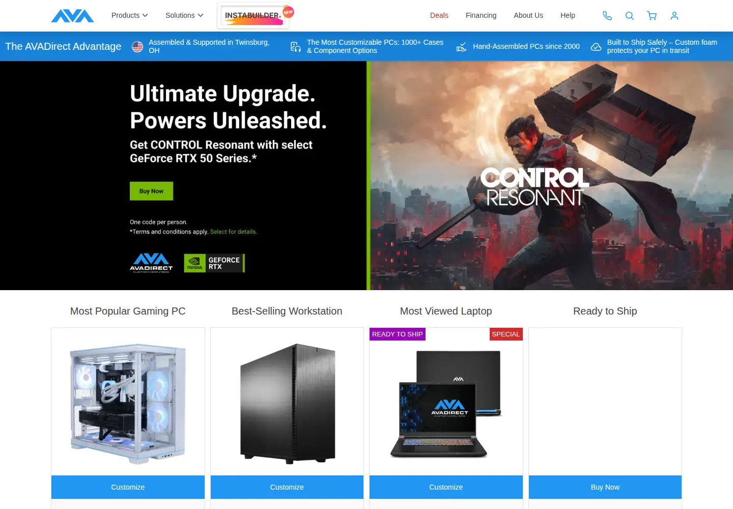 Screenshot of avadirect.com