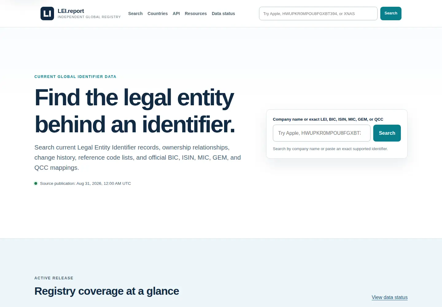 Screenshot of lei.report