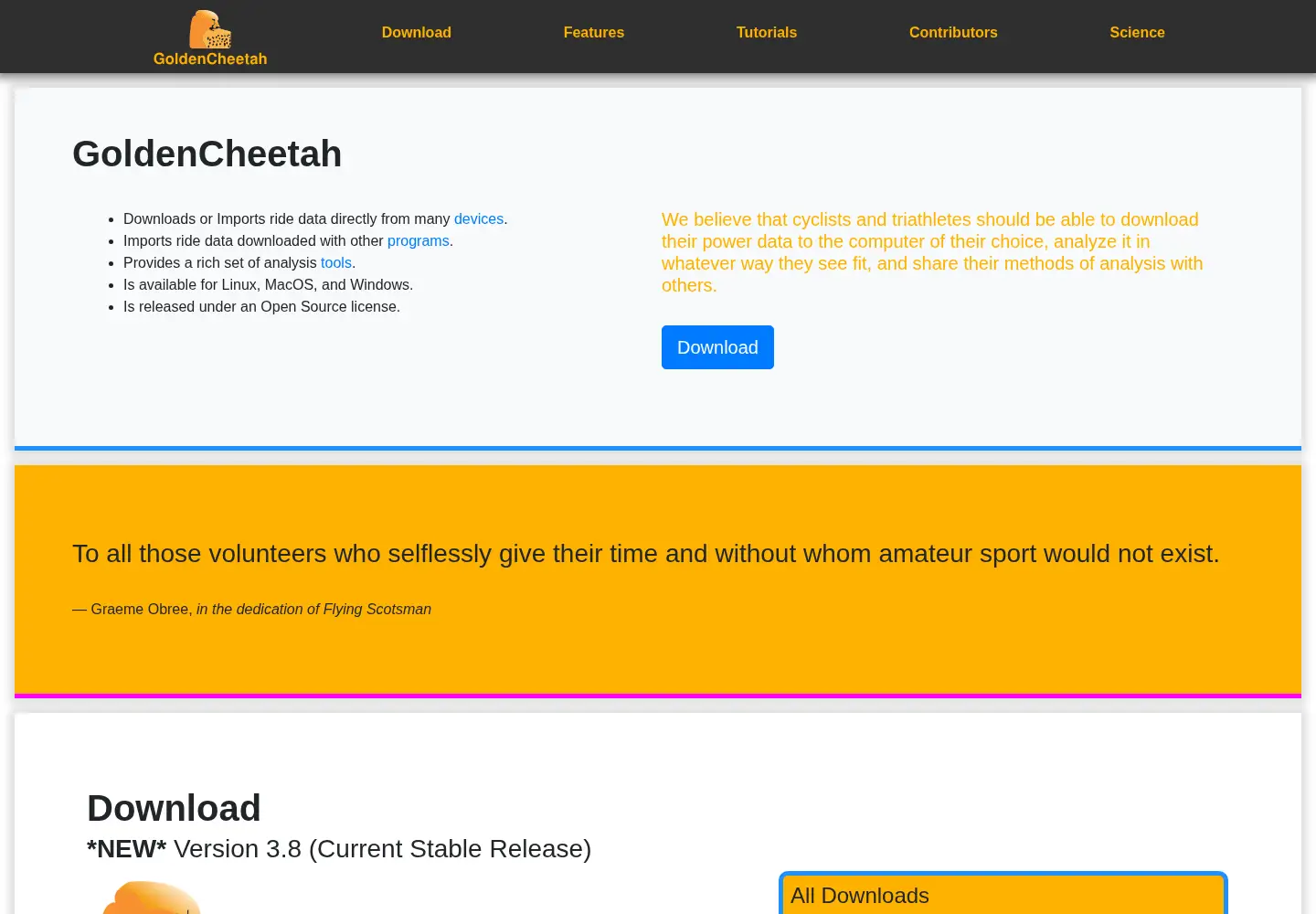 Screenshot of goldencheetah.org