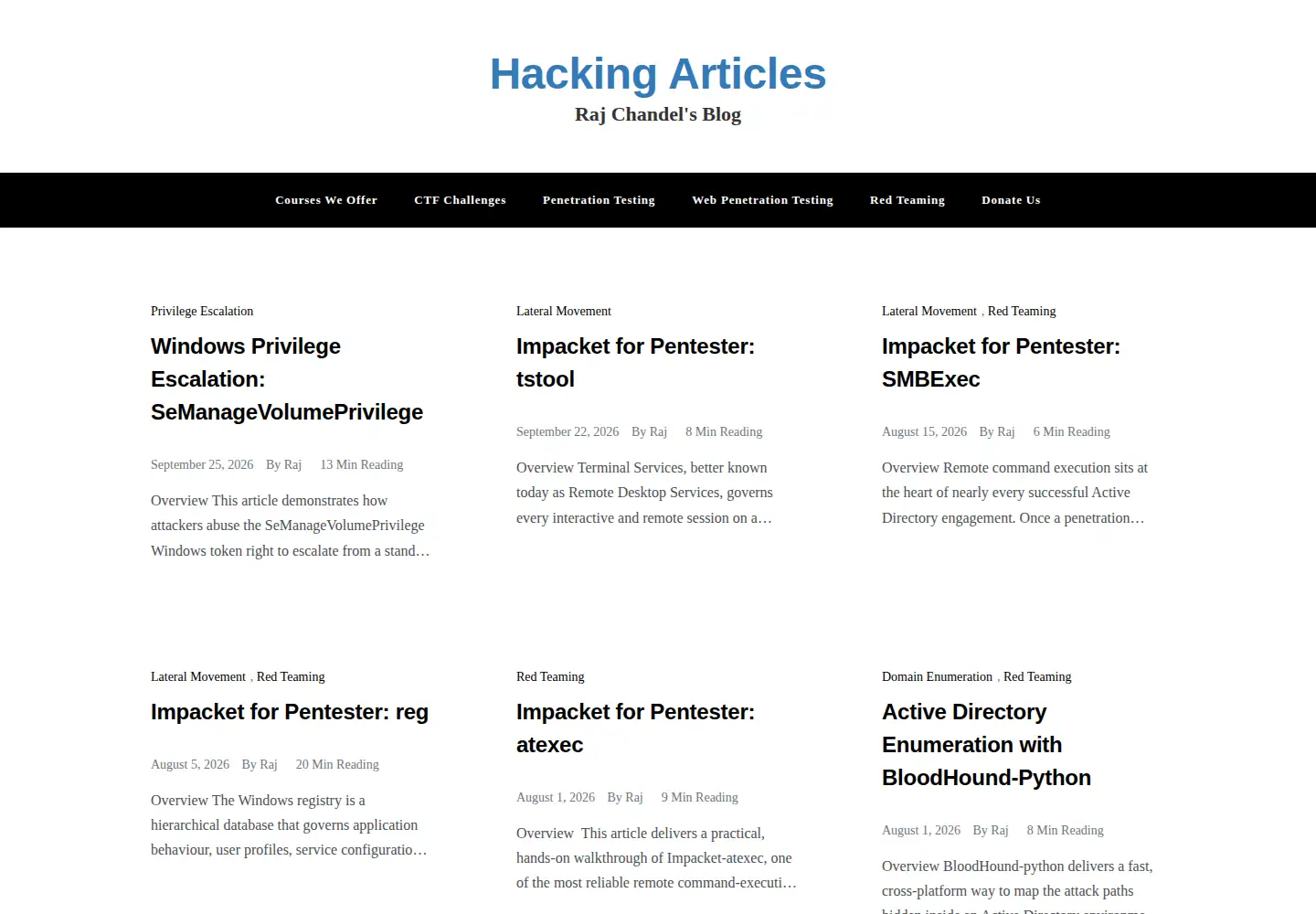 Screenshot of hackingarticles.in