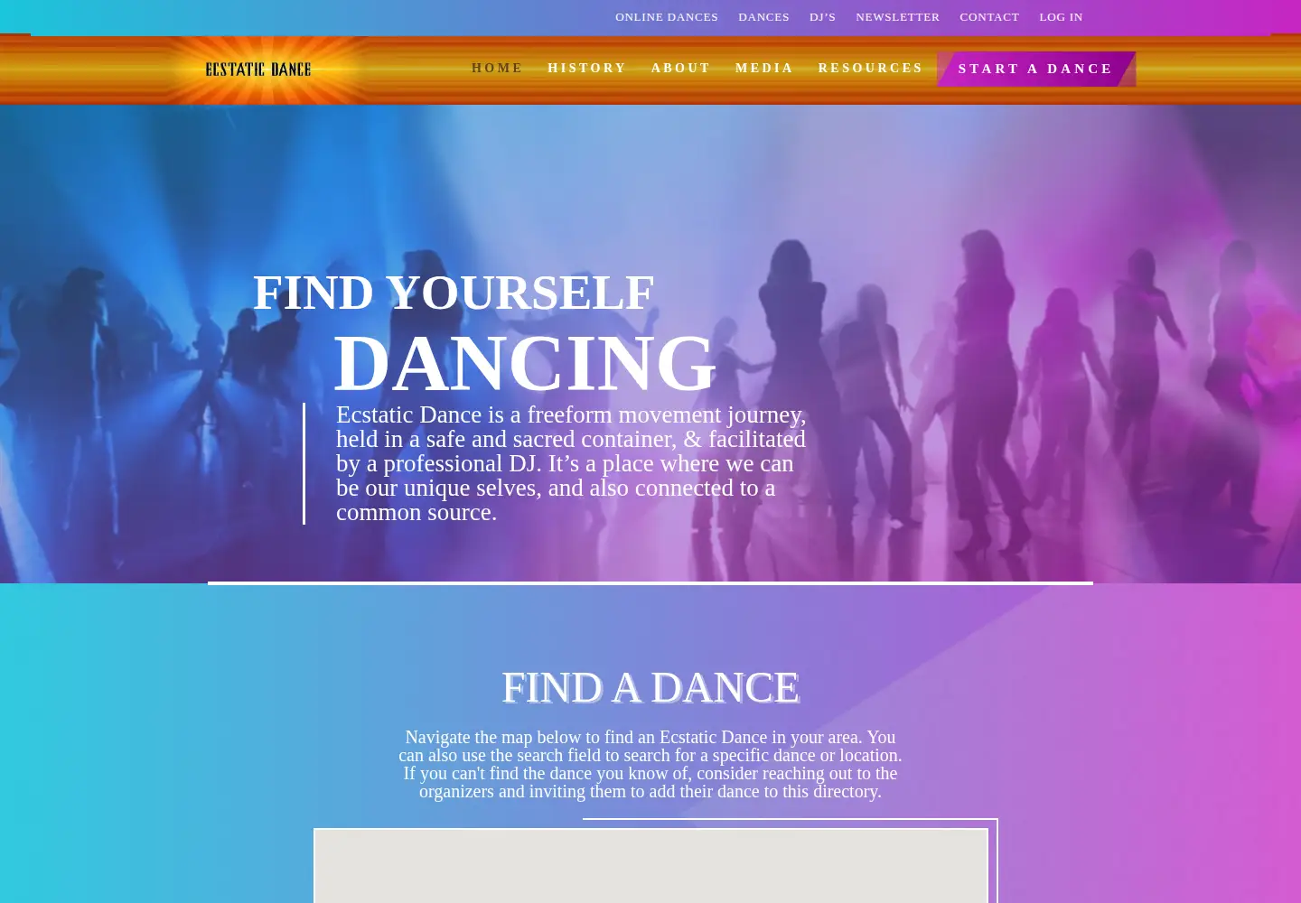 Captured homepage of ecstaticdance.org in the current scan