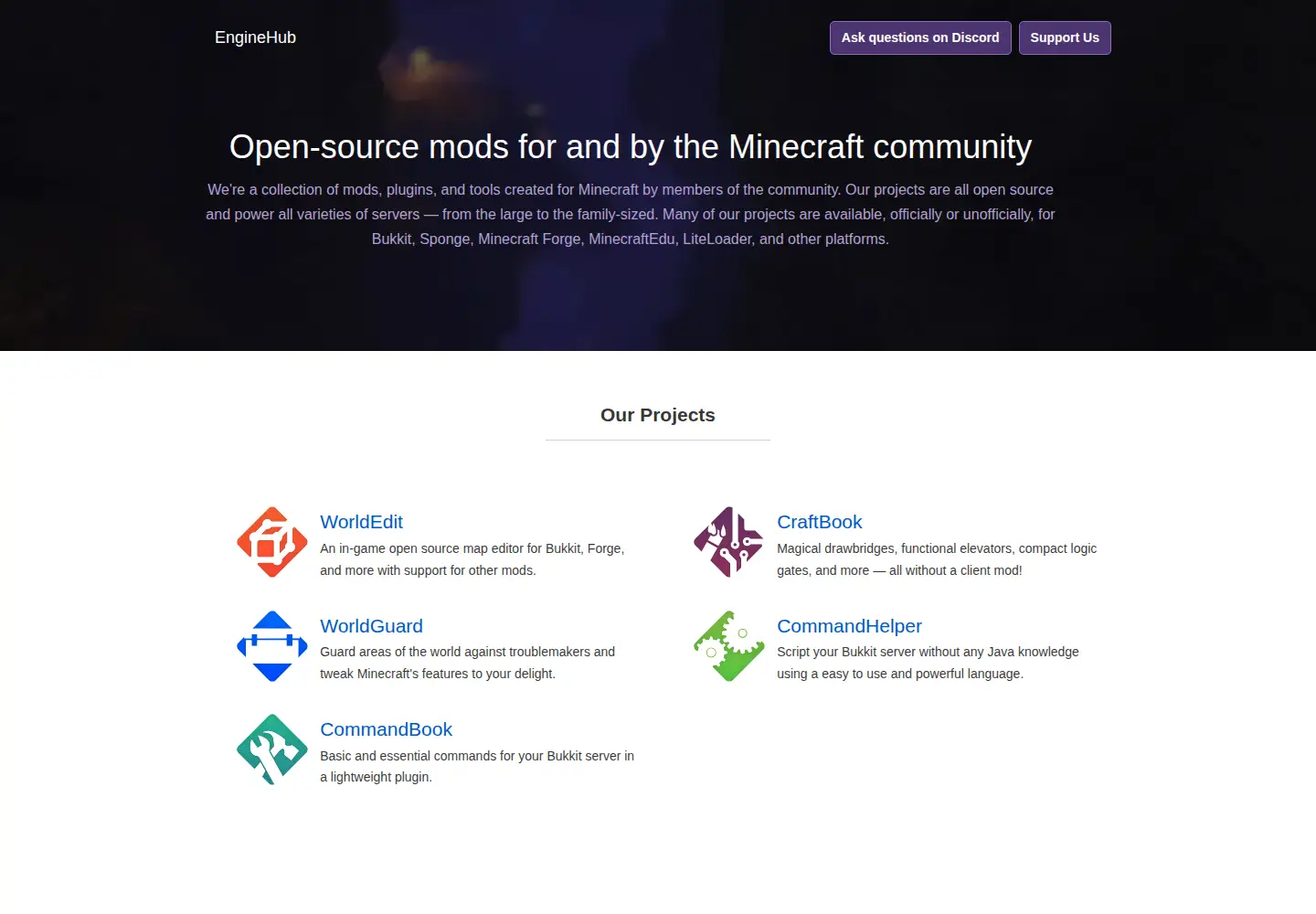Screenshot of enginehub.org