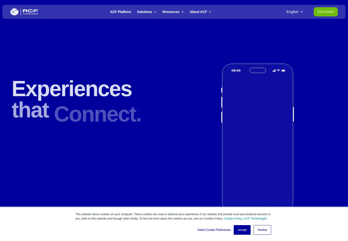 Captured homepage of acftechnologies.com in the current scan