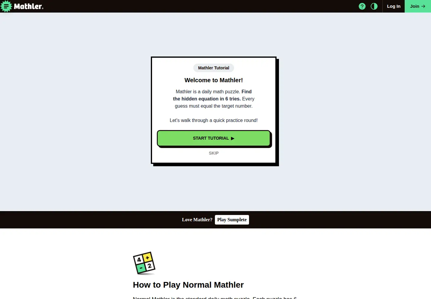 Screenshot of mathler.com