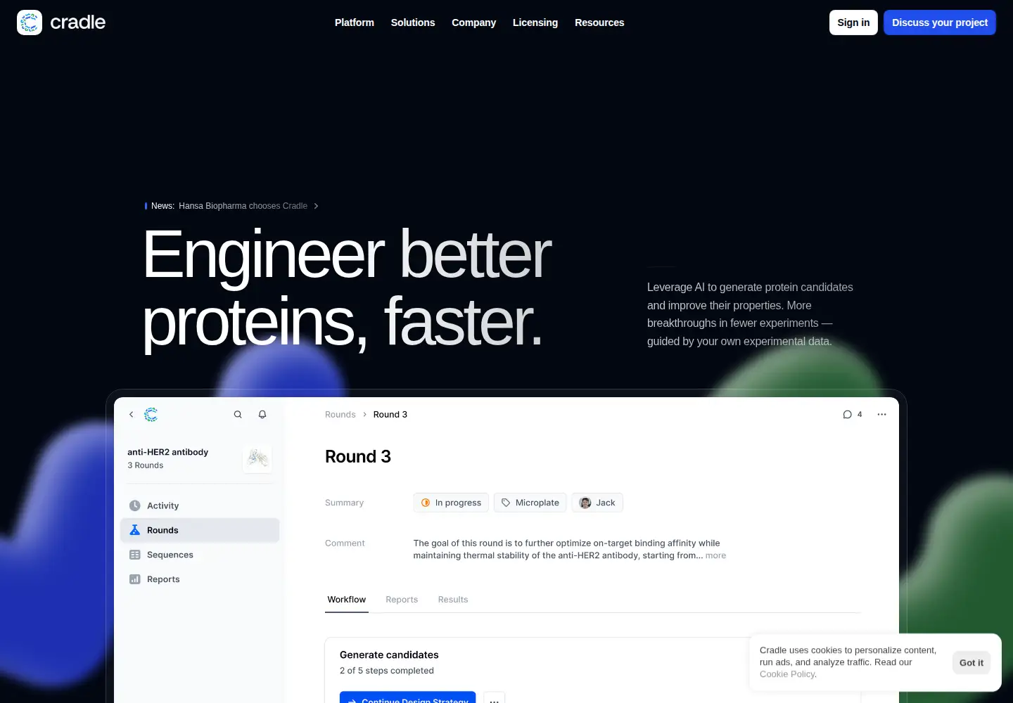 Screenshot of cradle.bio