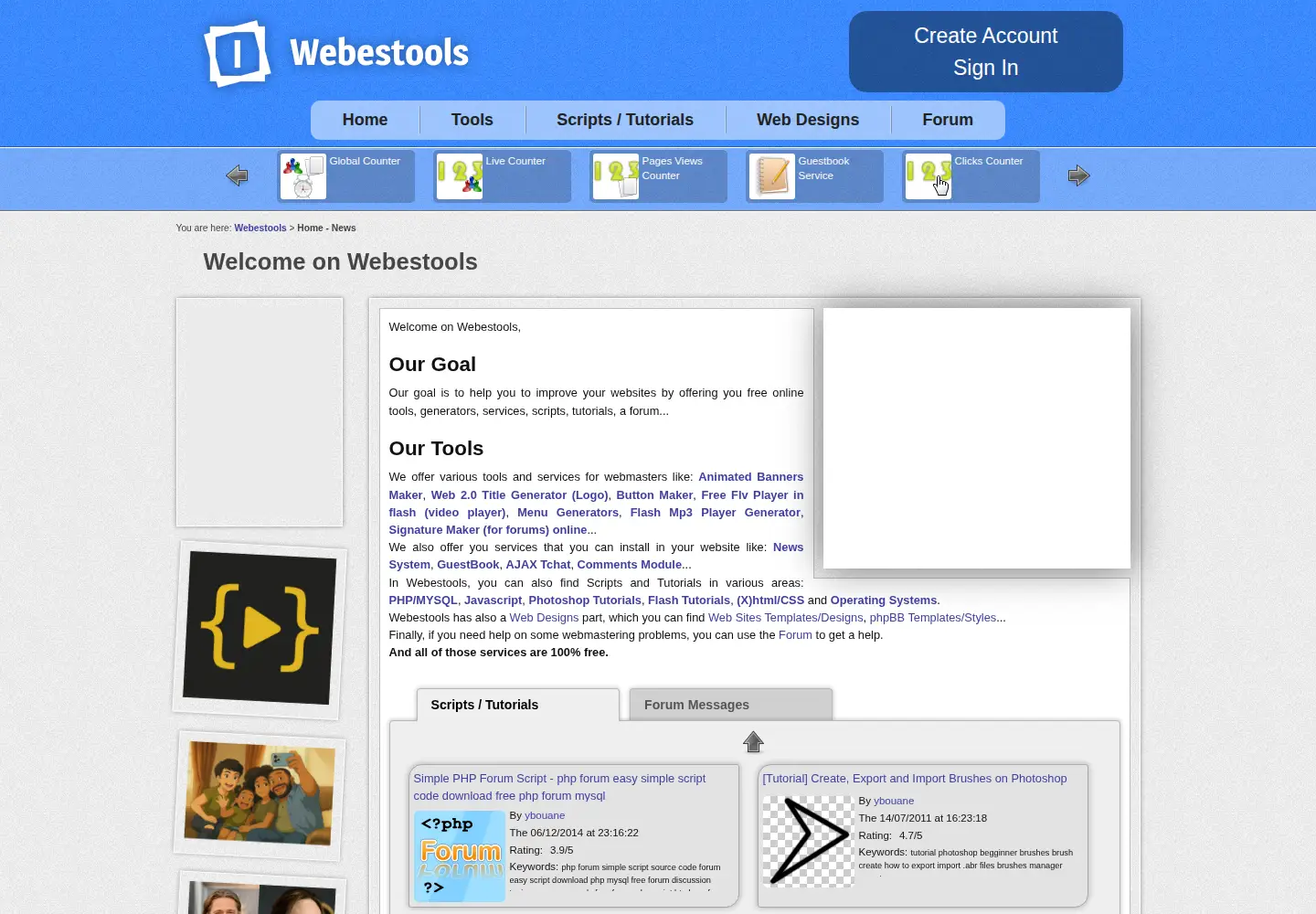 Captured homepage of webestools.com in the current scan