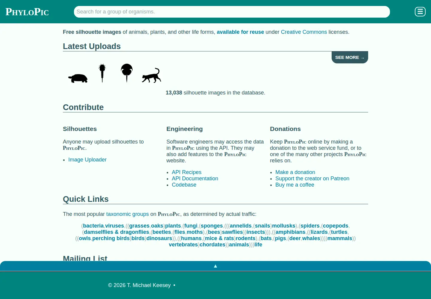 Screenshot of phylopic.org