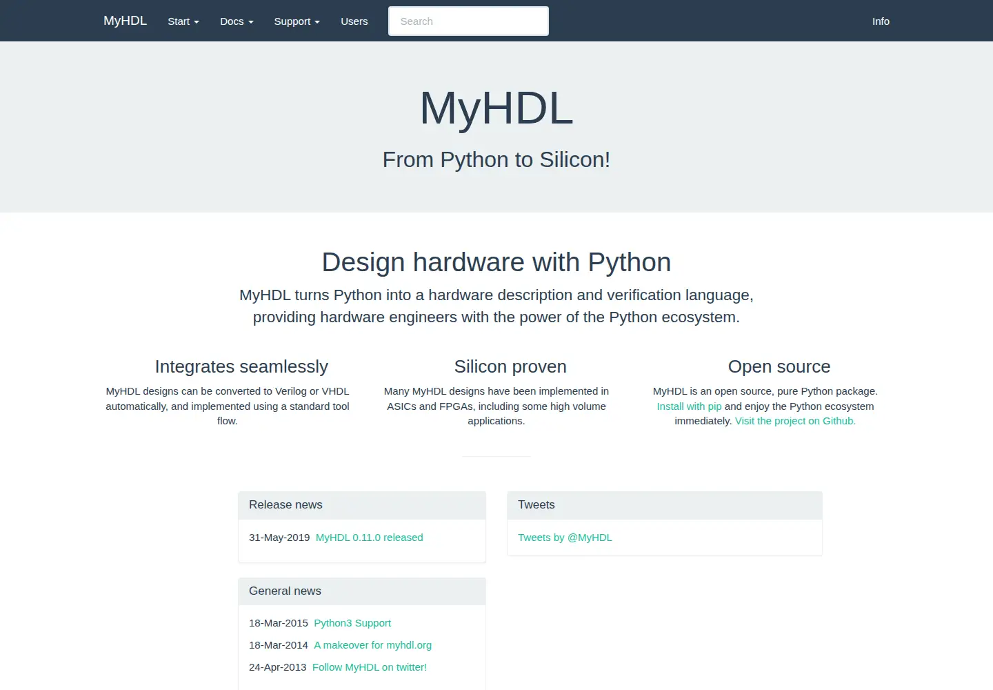 Screenshot of myhdl.org
