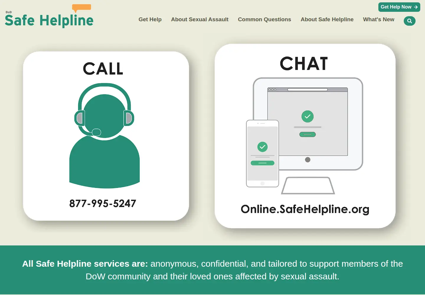 Screenshot of safehelpline.org