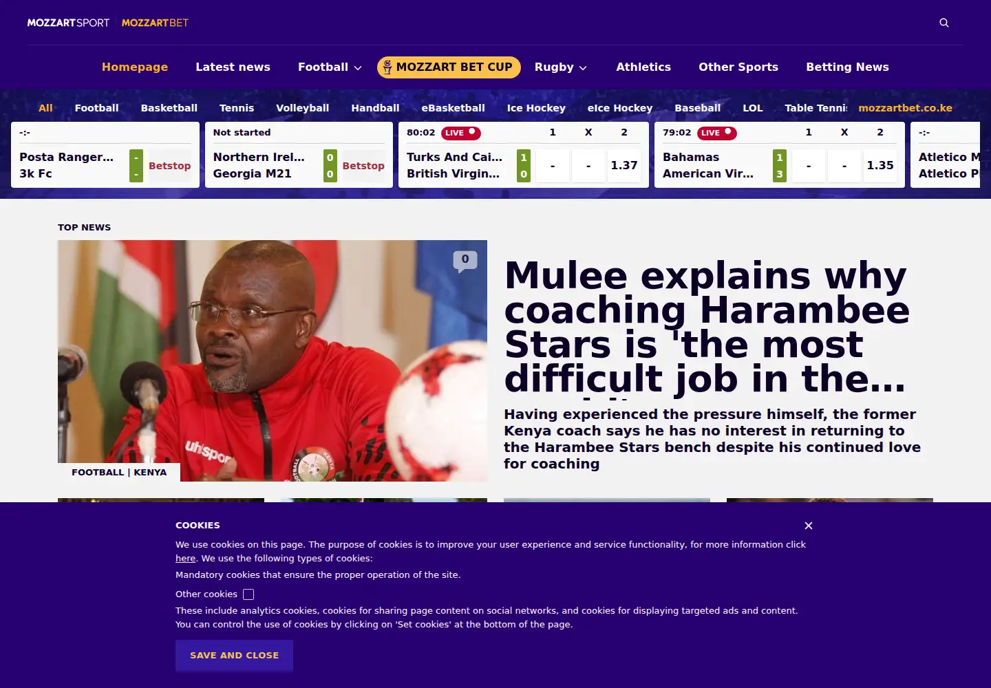Screenshot of mozzartsport.co.ke