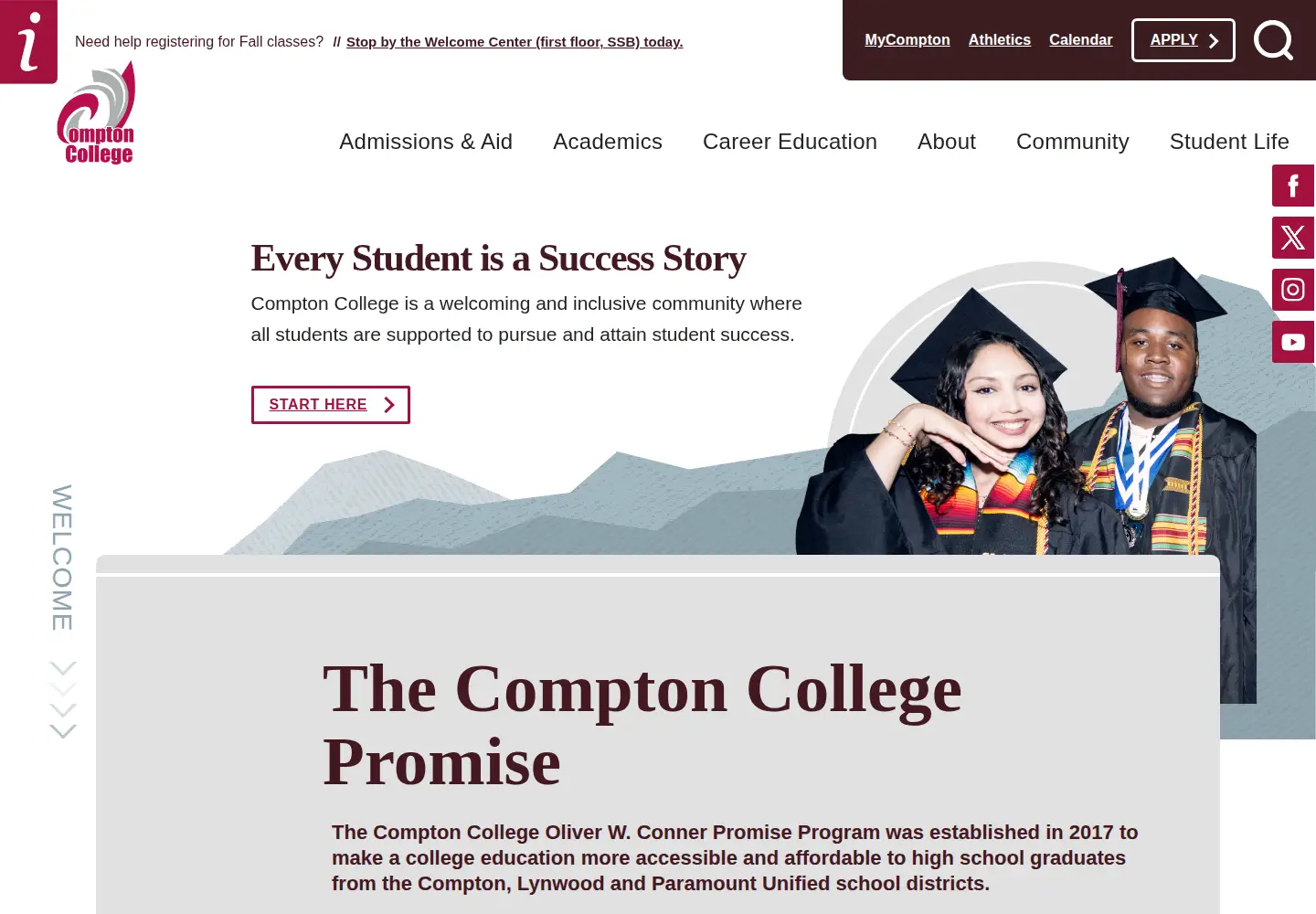 Captured homepage of compton.edu in the current scan