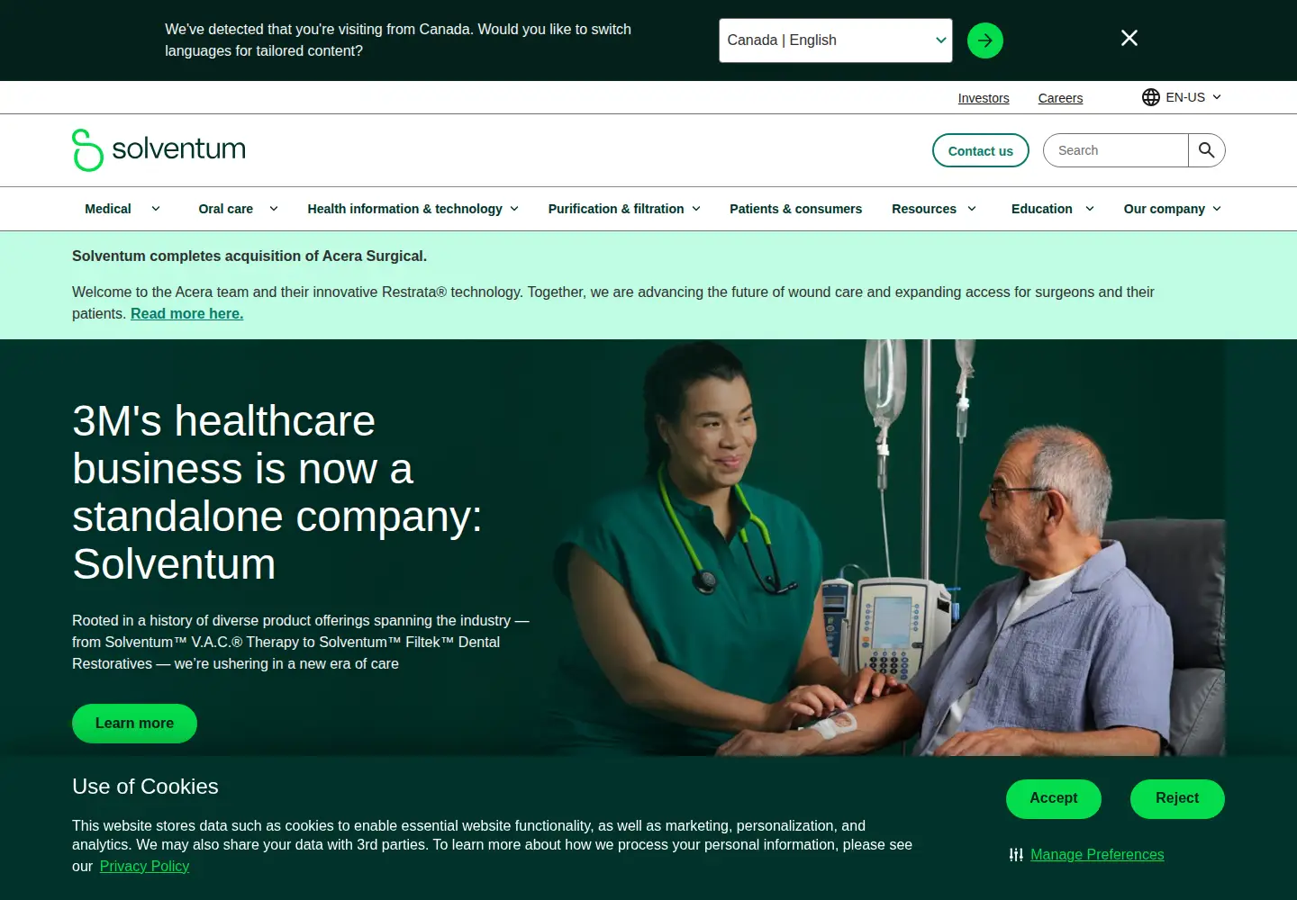 Captured homepage of solventum.com in the current scan