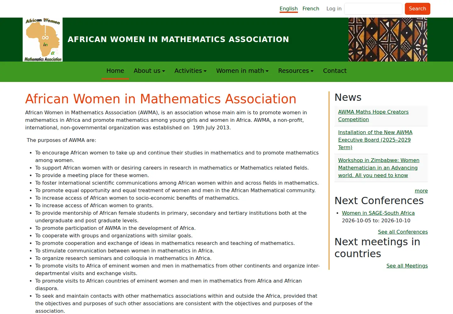 Screenshot of africanwomeninmath.org