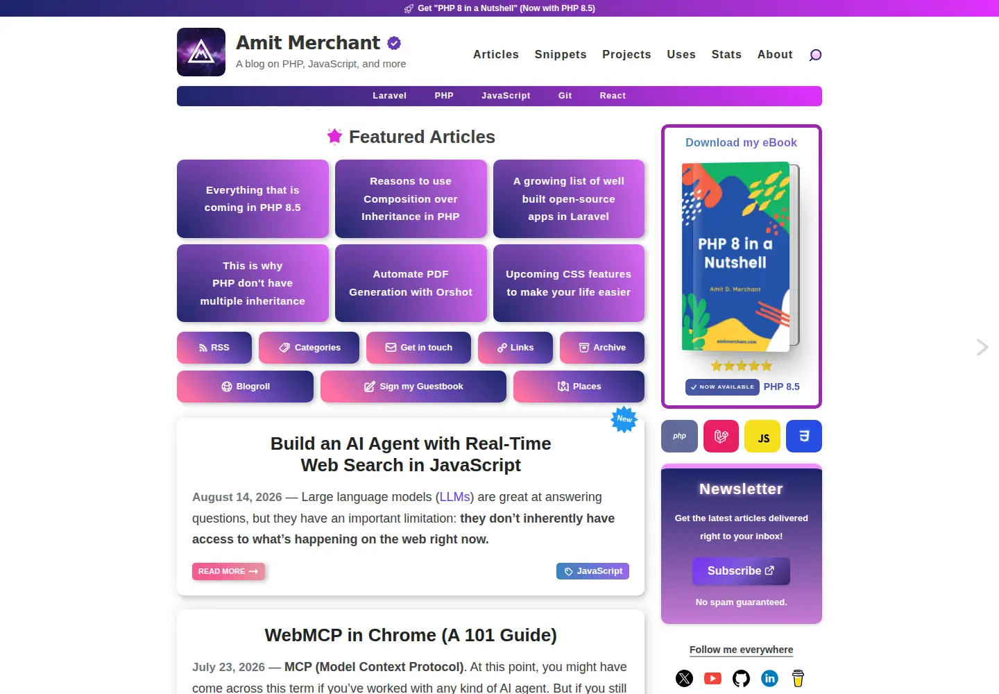 Captured homepage of amitmerchant.com in the current scan