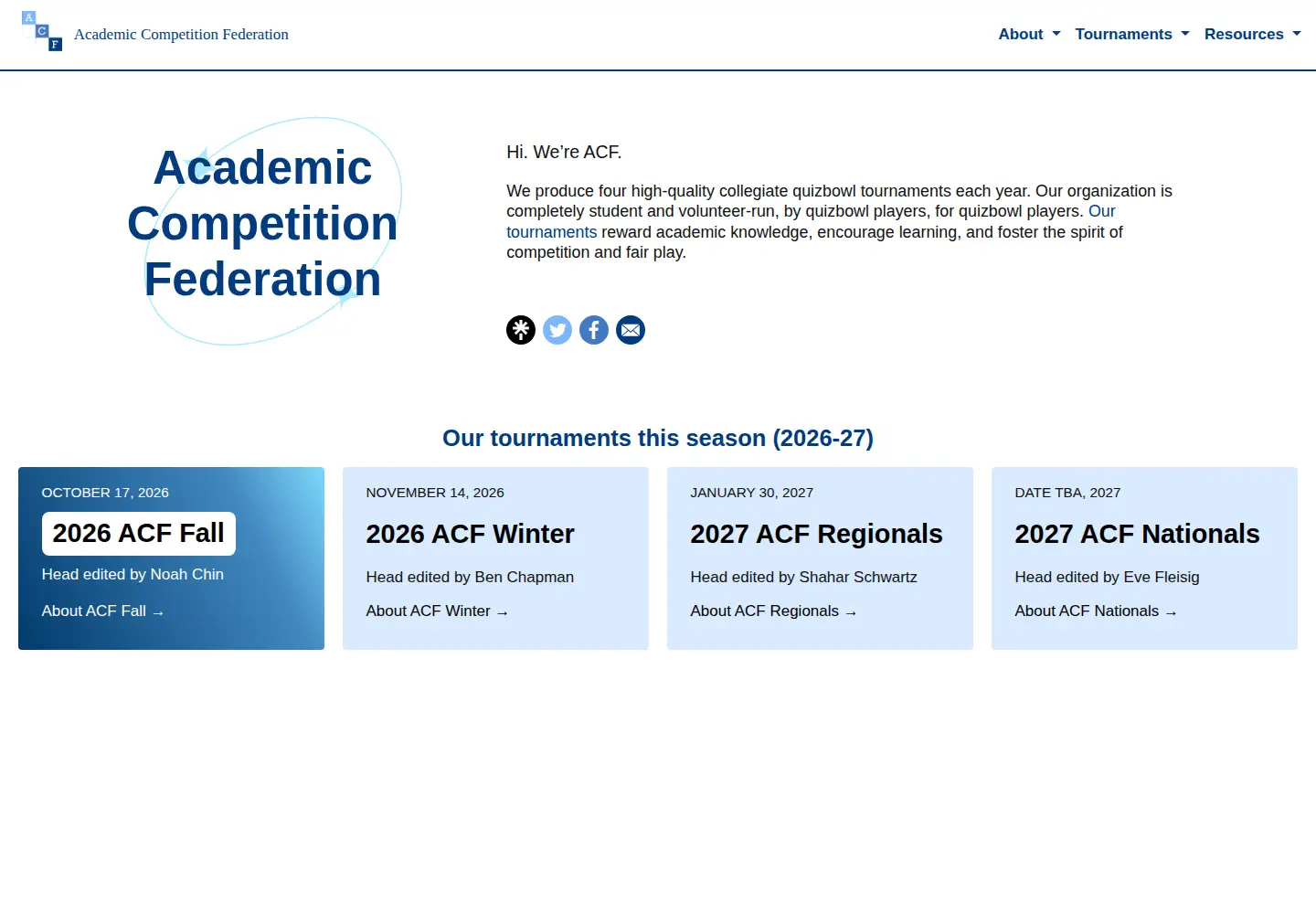 Screenshot of acf-quizbowl.com