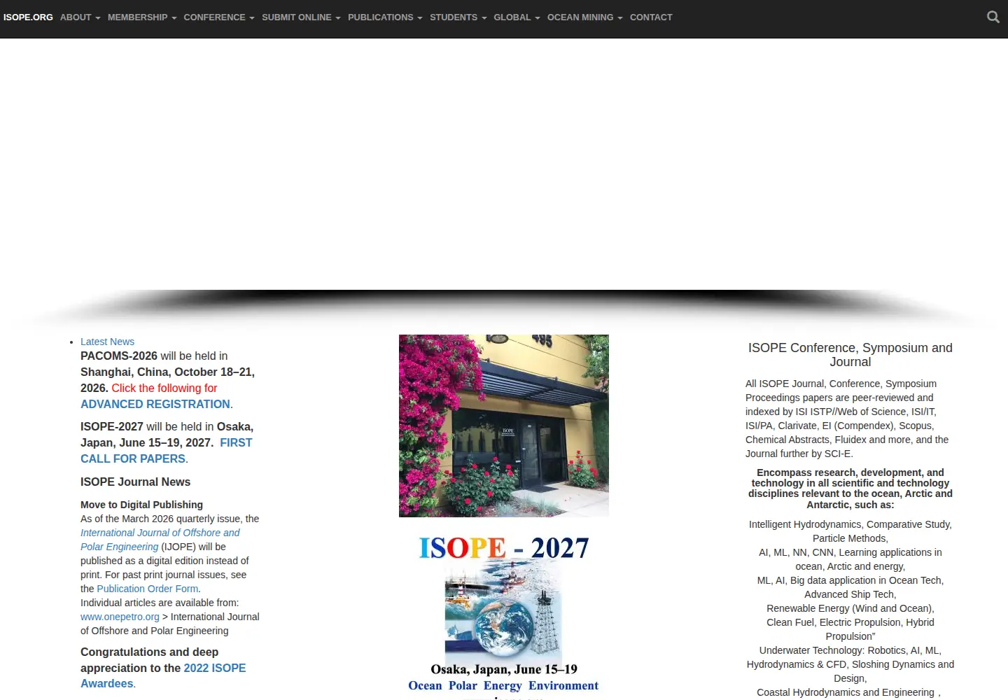 Captured homepage of isope.org in the current scan