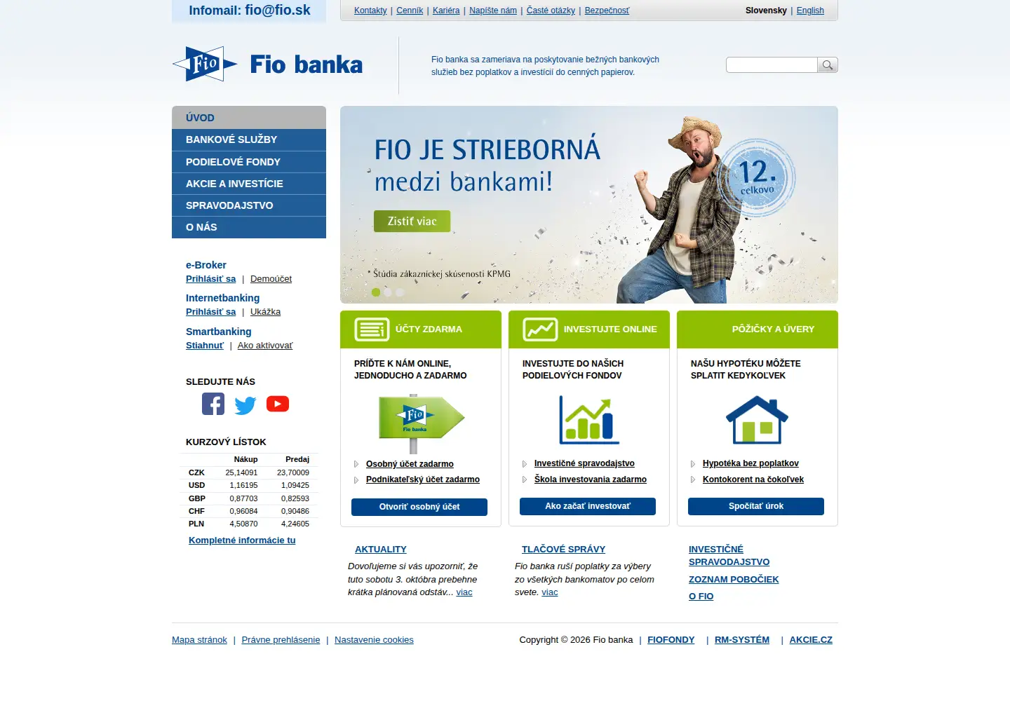 Screenshot of fio.sk