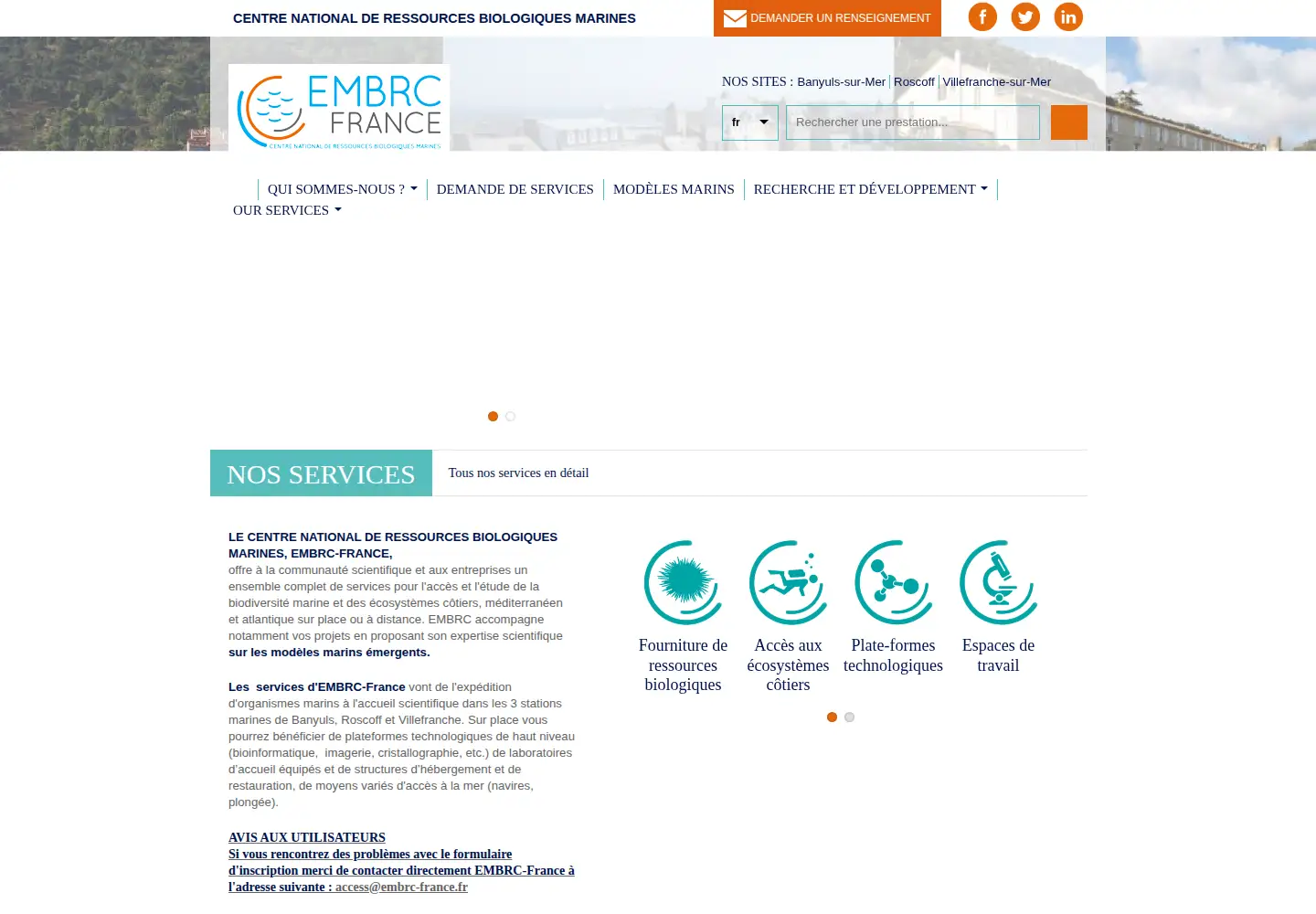 Captured homepage of embrc-france.fr in the current scan