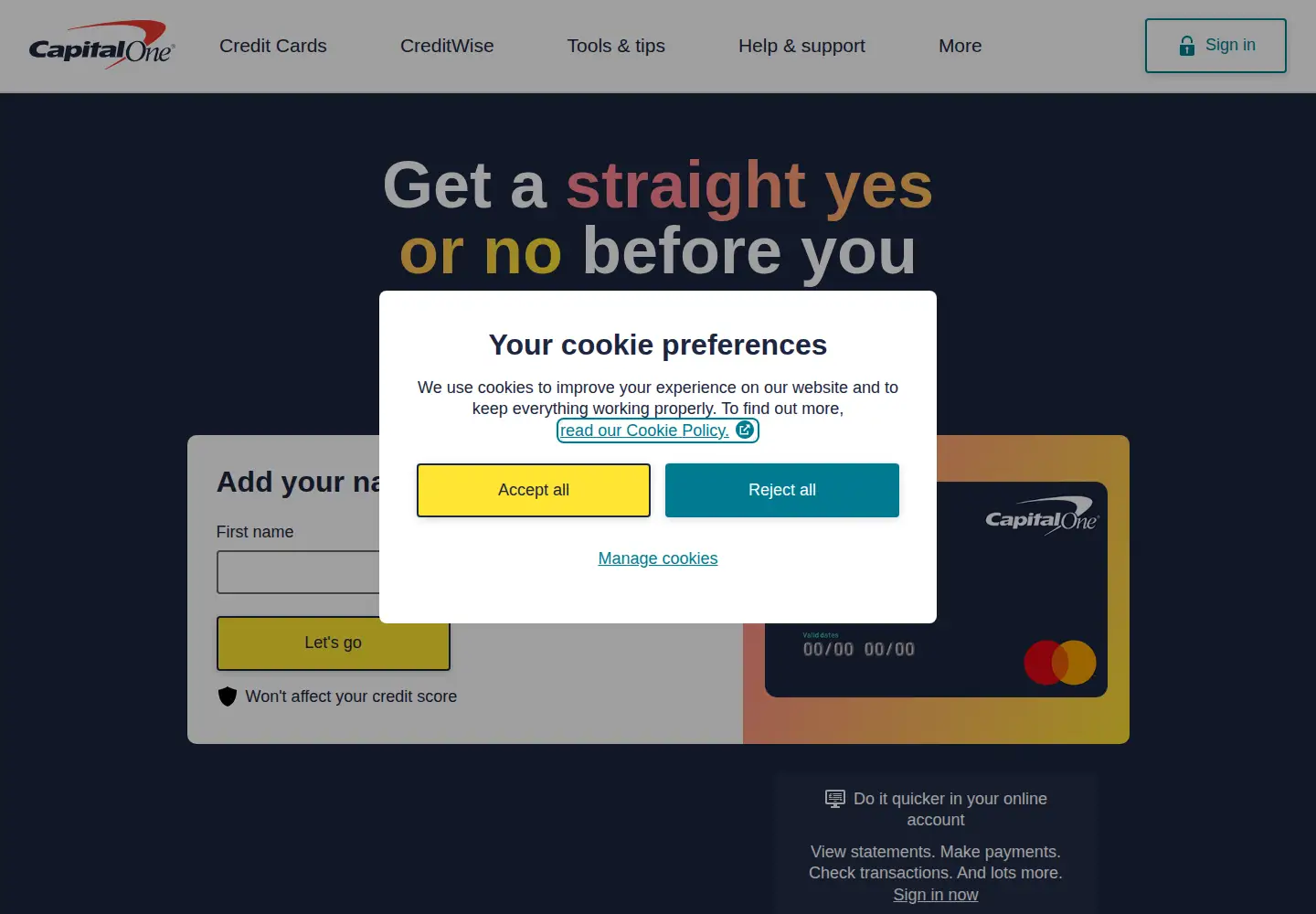 Screenshot of capitalone.co.uk