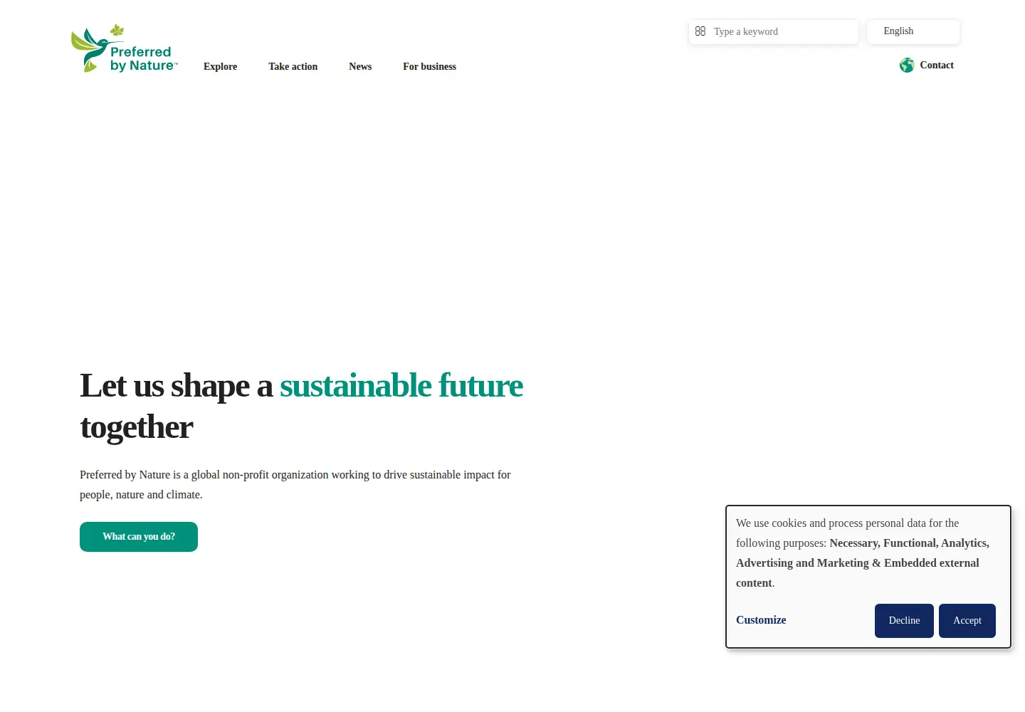 Captured homepage of preferredbynature.org in the current scan