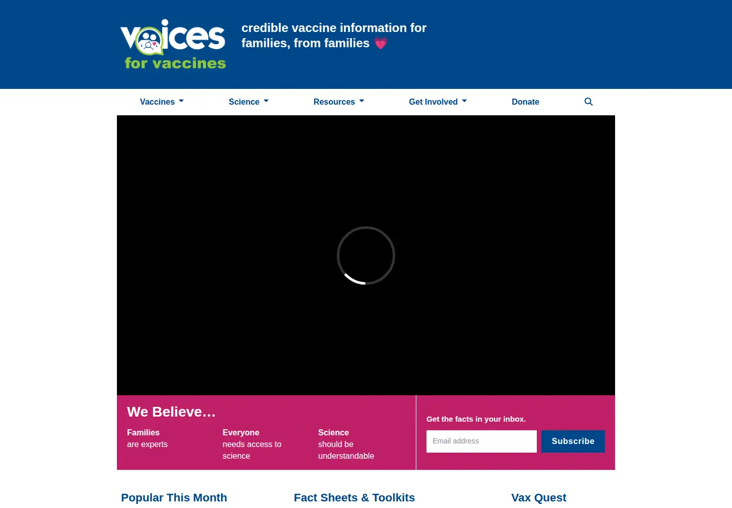 Captured homepage of voicesforvaccines.org in the current scan