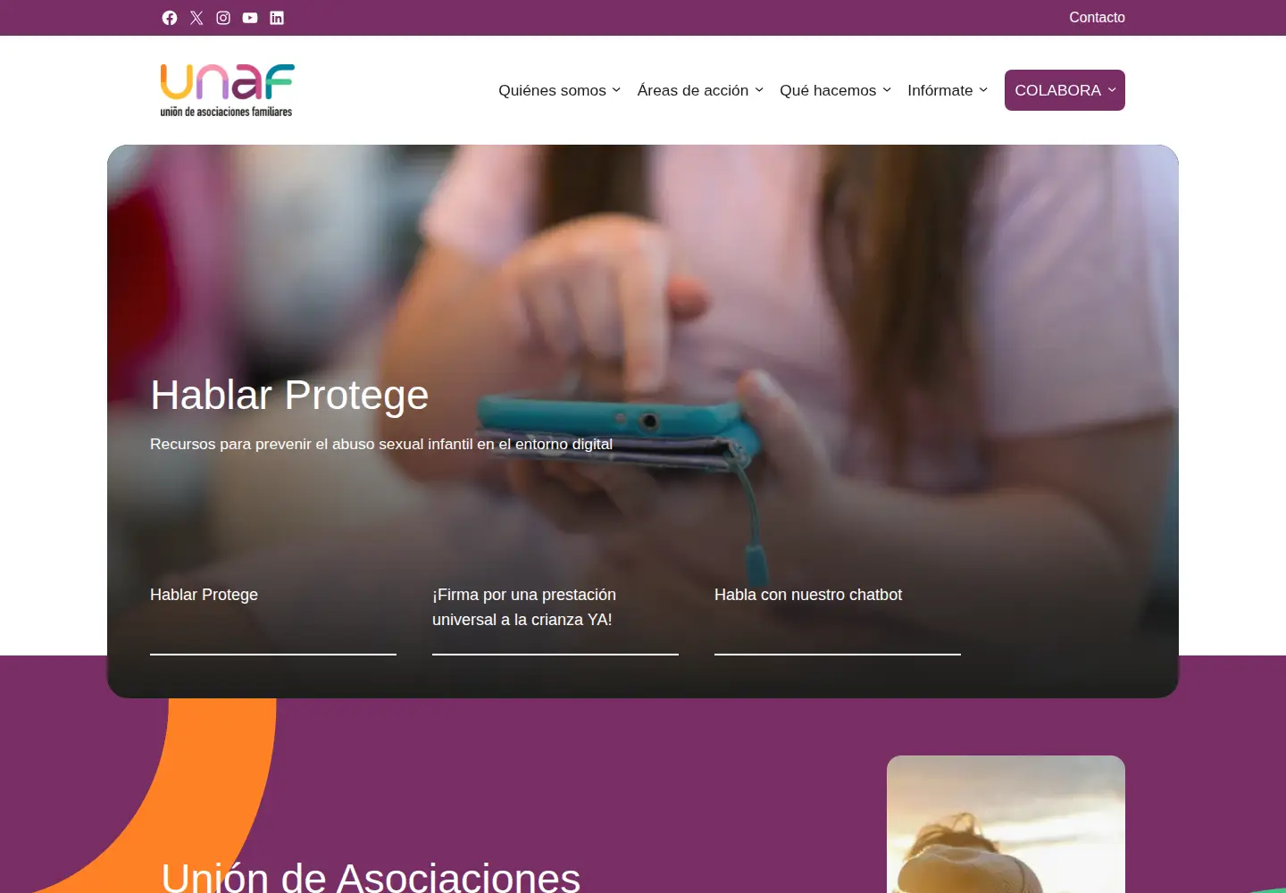 Captured homepage of unaf.org in the current scan