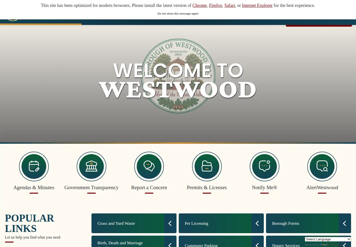 Screenshot of westwoodnj.gov