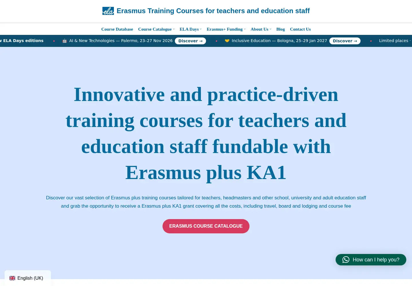 Screenshot of erasmustrainingcourses.com