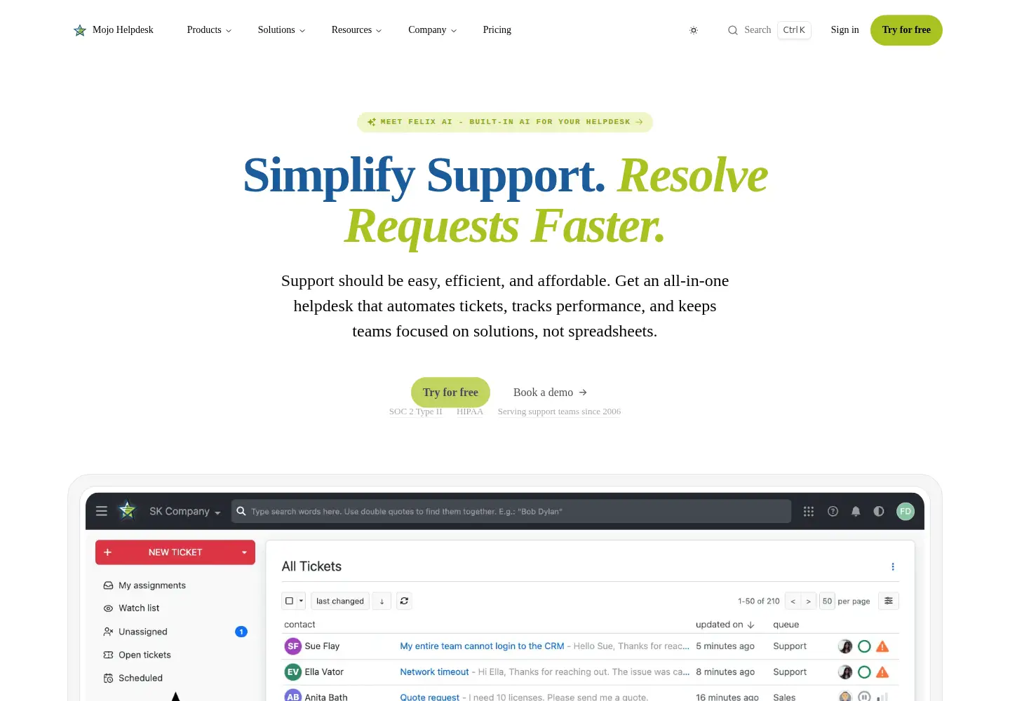 Screenshot of mojohelpdesk.com