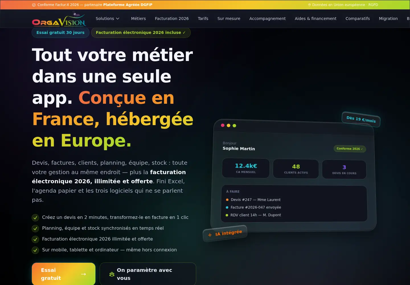 Captured homepage of orgavision.fr in the current scan