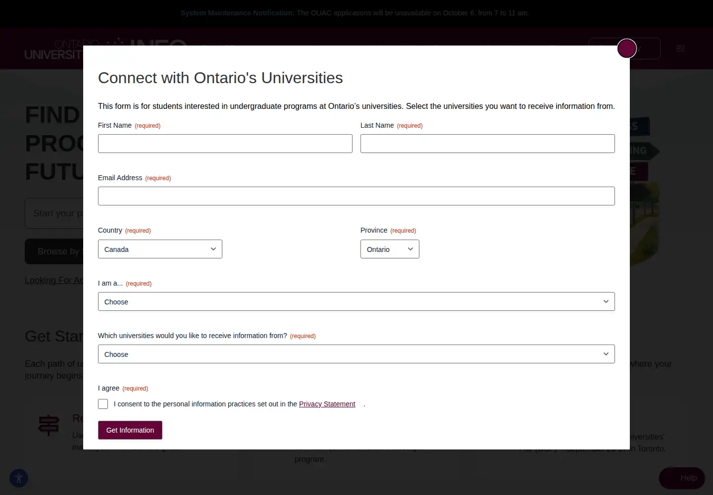 Captured homepage of ouinfo.ca in the current scan