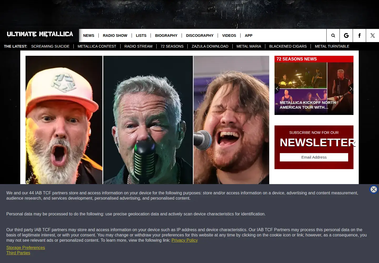 Captured homepage of ultimatemetallica.com in the current scan