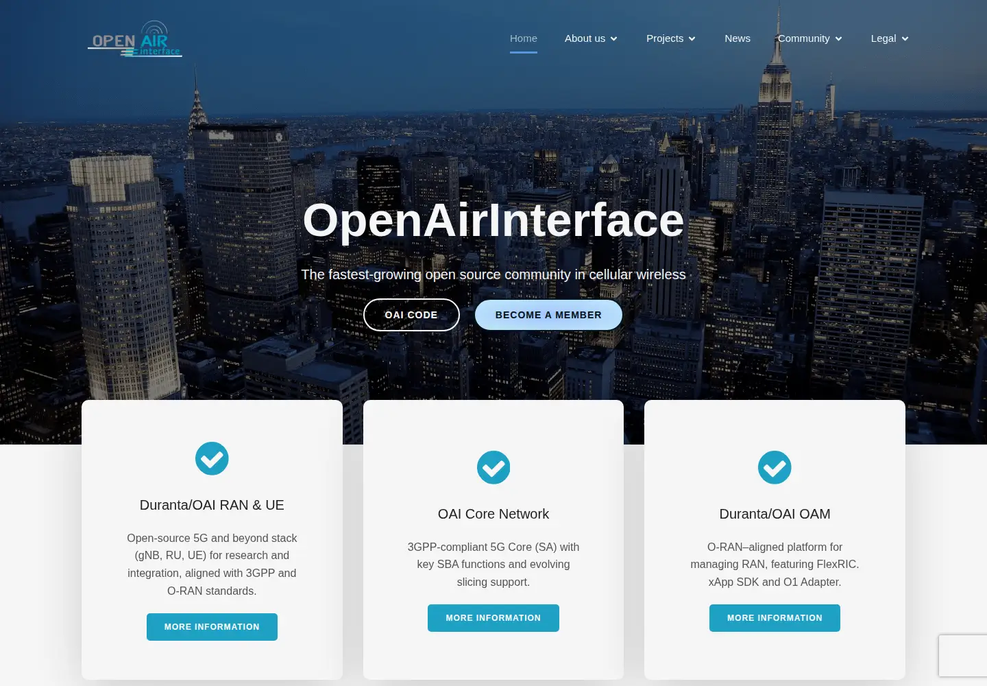 Captured homepage of openairinterface.org in the current scan