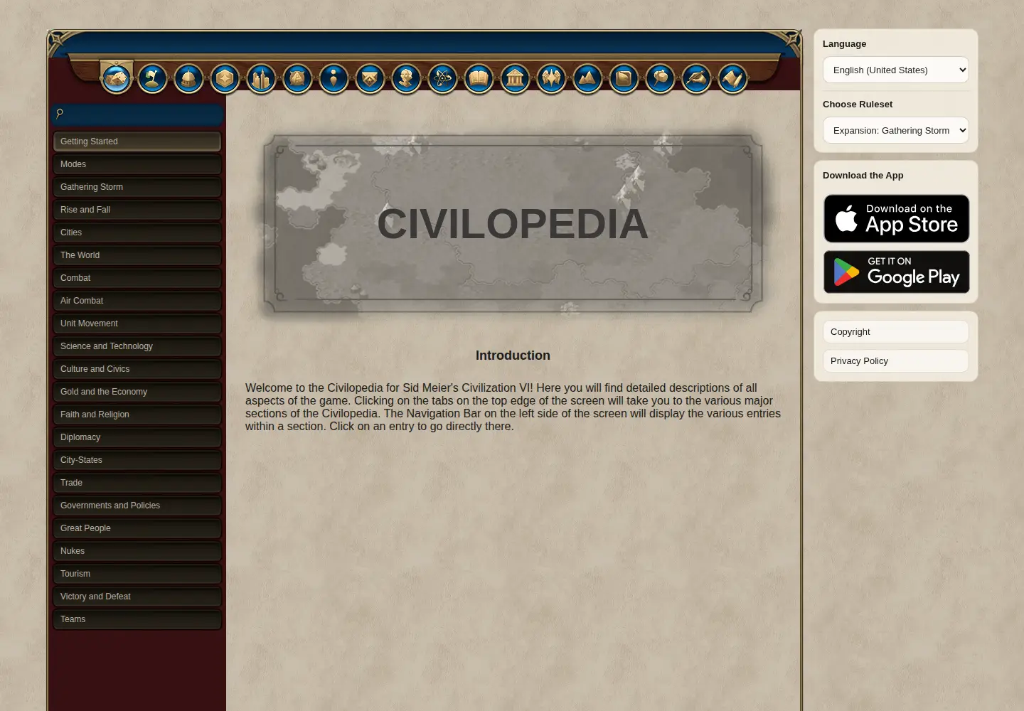 Screenshot of civilopedia.net