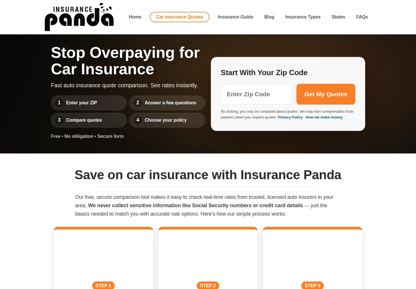 Captured homepage of insurancepanda.com in the current scan