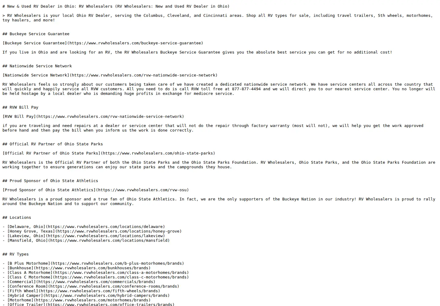 Screenshot of rvwholesalers.com