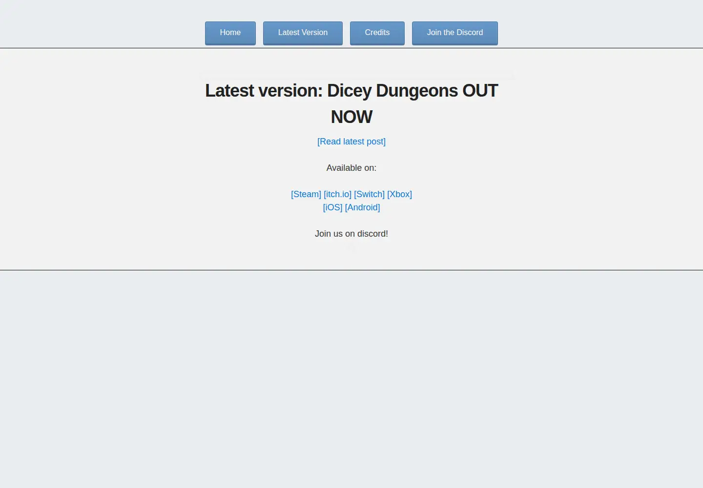 Captured homepage of diceydungeons.com in the current scan