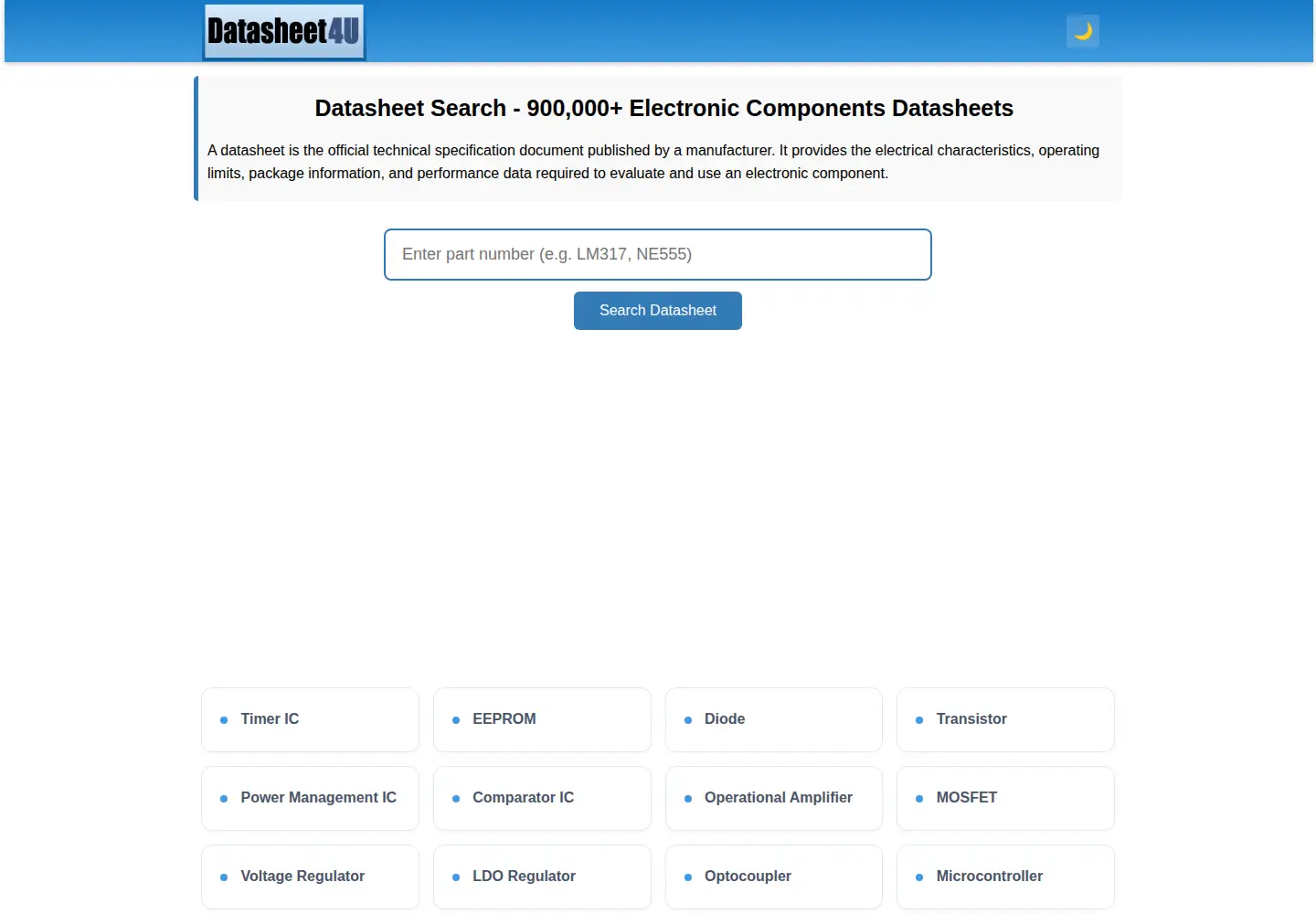Captured homepage of datasheet4u.com in the current scan