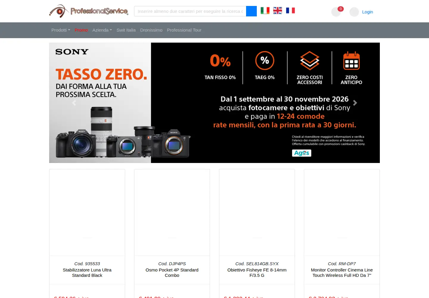 Captured homepage of profserv.it in the current scan