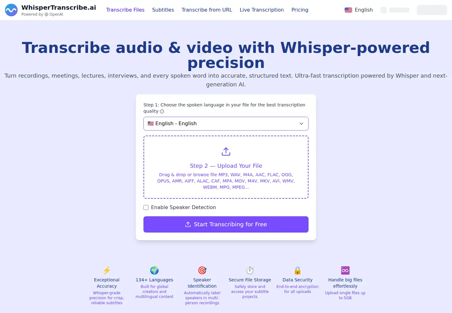 Captured homepage of whispertranscribe.ai in the current scan