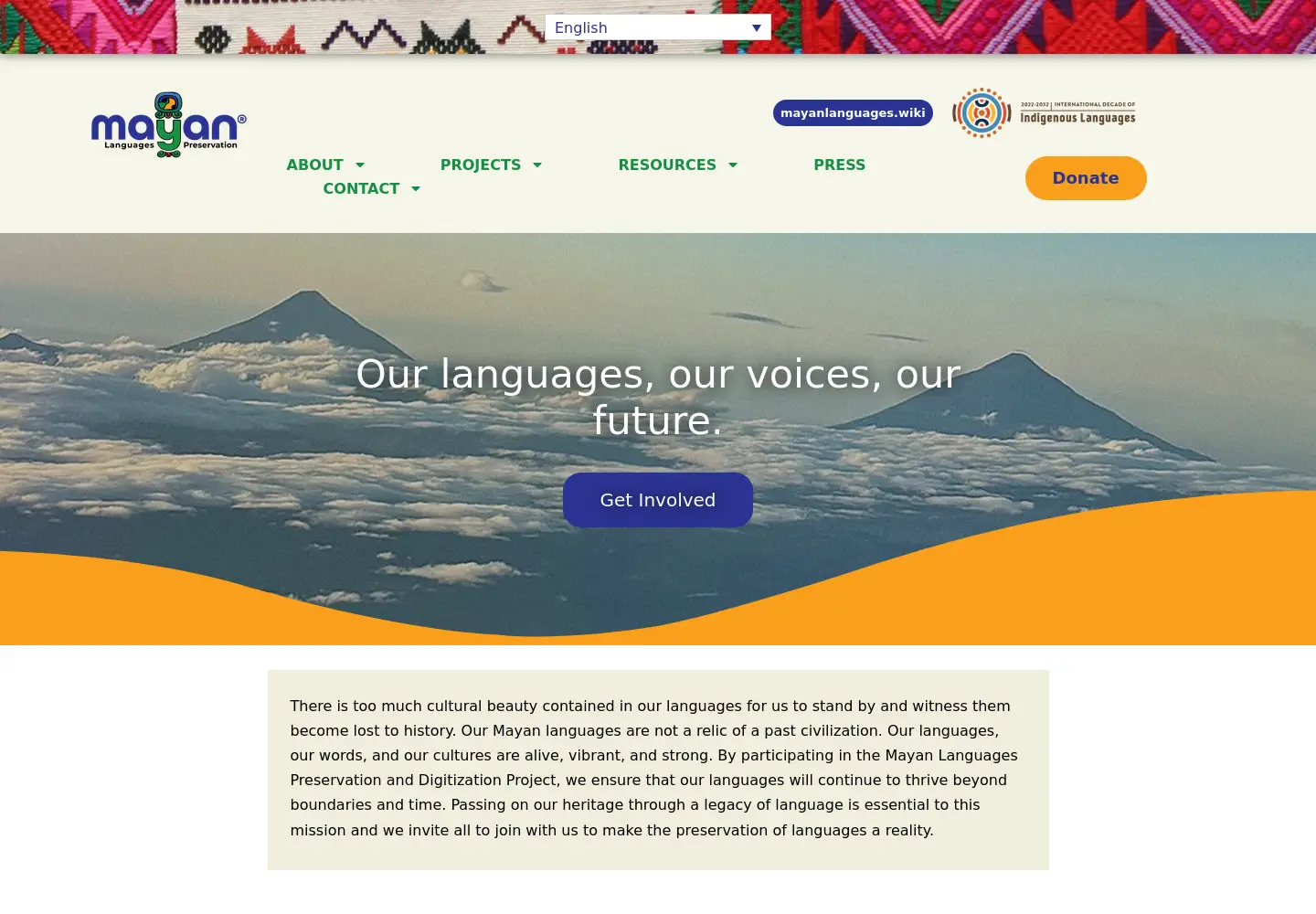 Captured homepage of mayanlanguagepreservation.org in the current scan