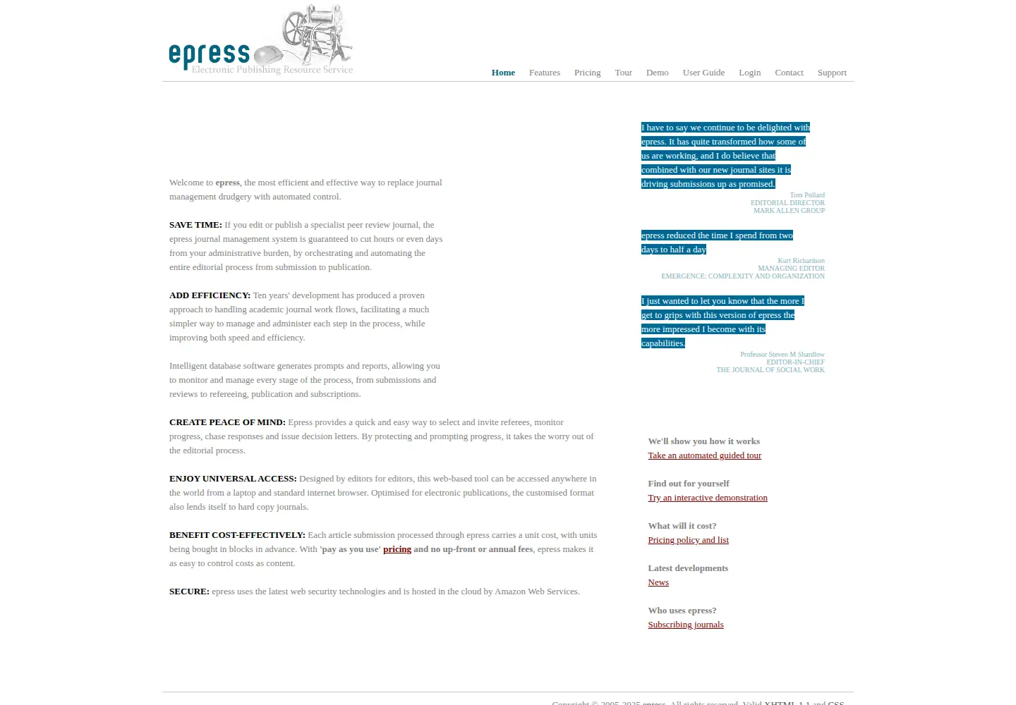 Screenshot of epress.ac.uk from the current report