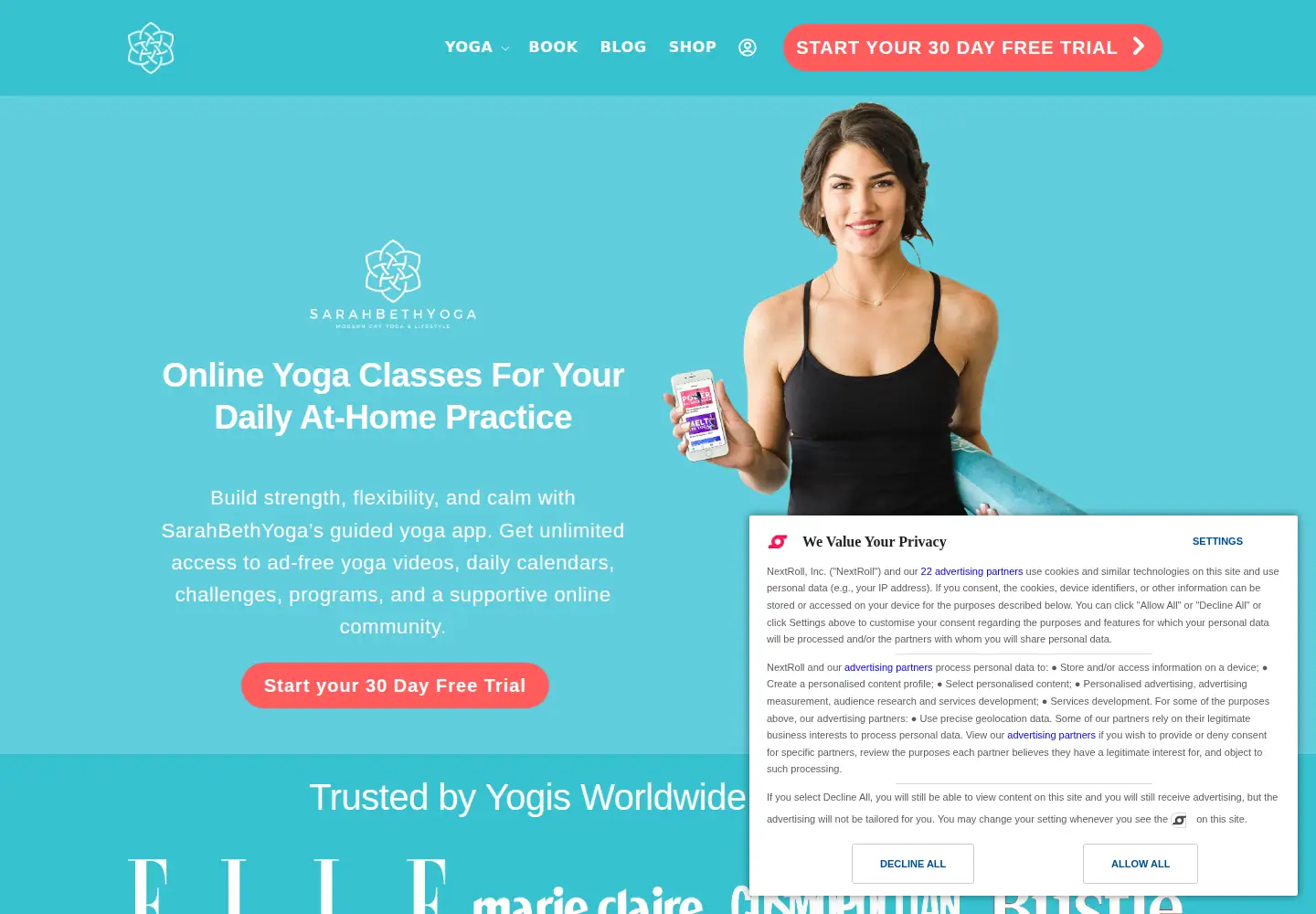 Screenshot of sarahbethyoga.com