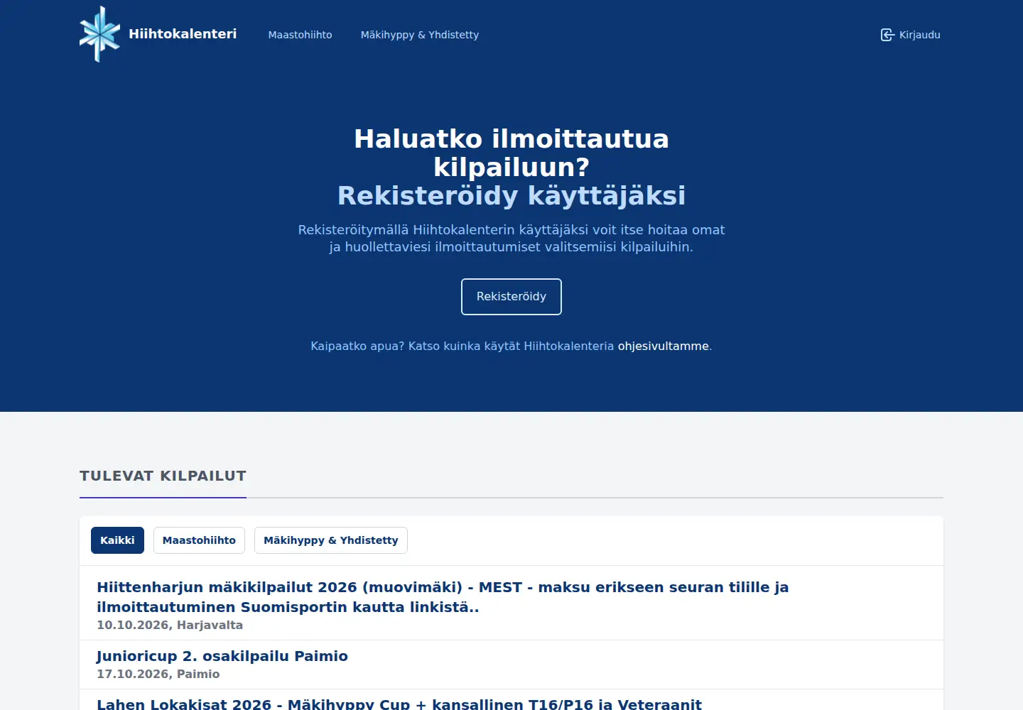 Captured homepage of hiihtokalenteri.fi in the current scan