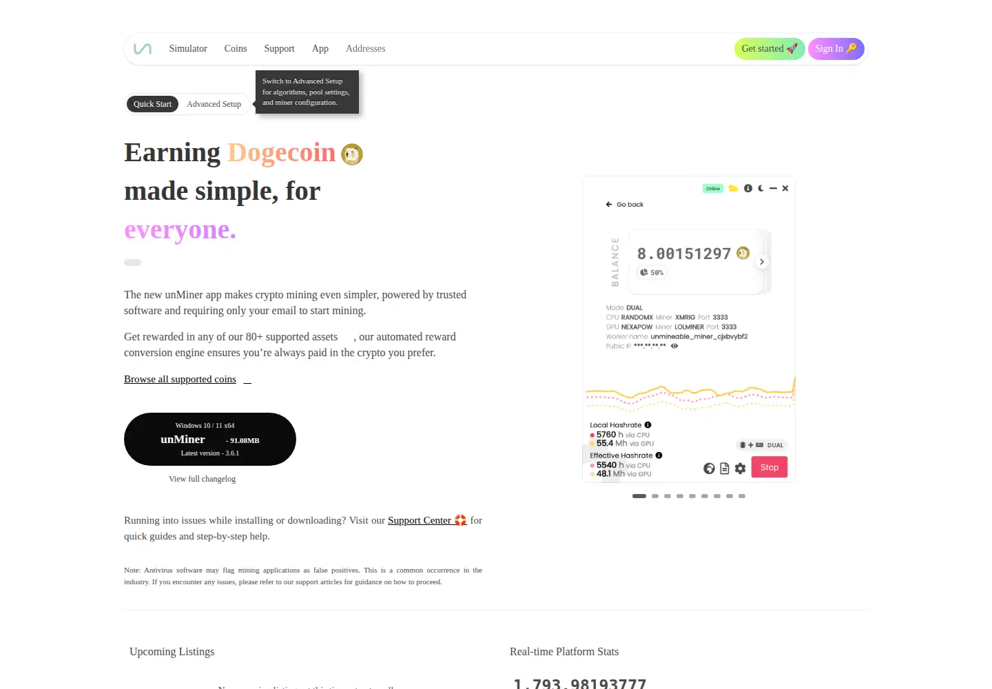 Screenshot of unmineable.com