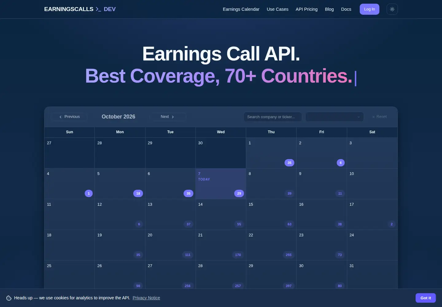 Screenshot of earningscalls.dev