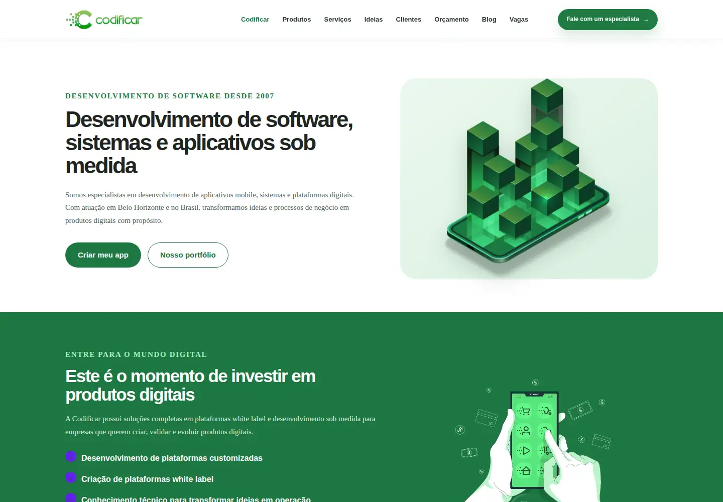 Captured homepage of codificar.com.br in the current scan